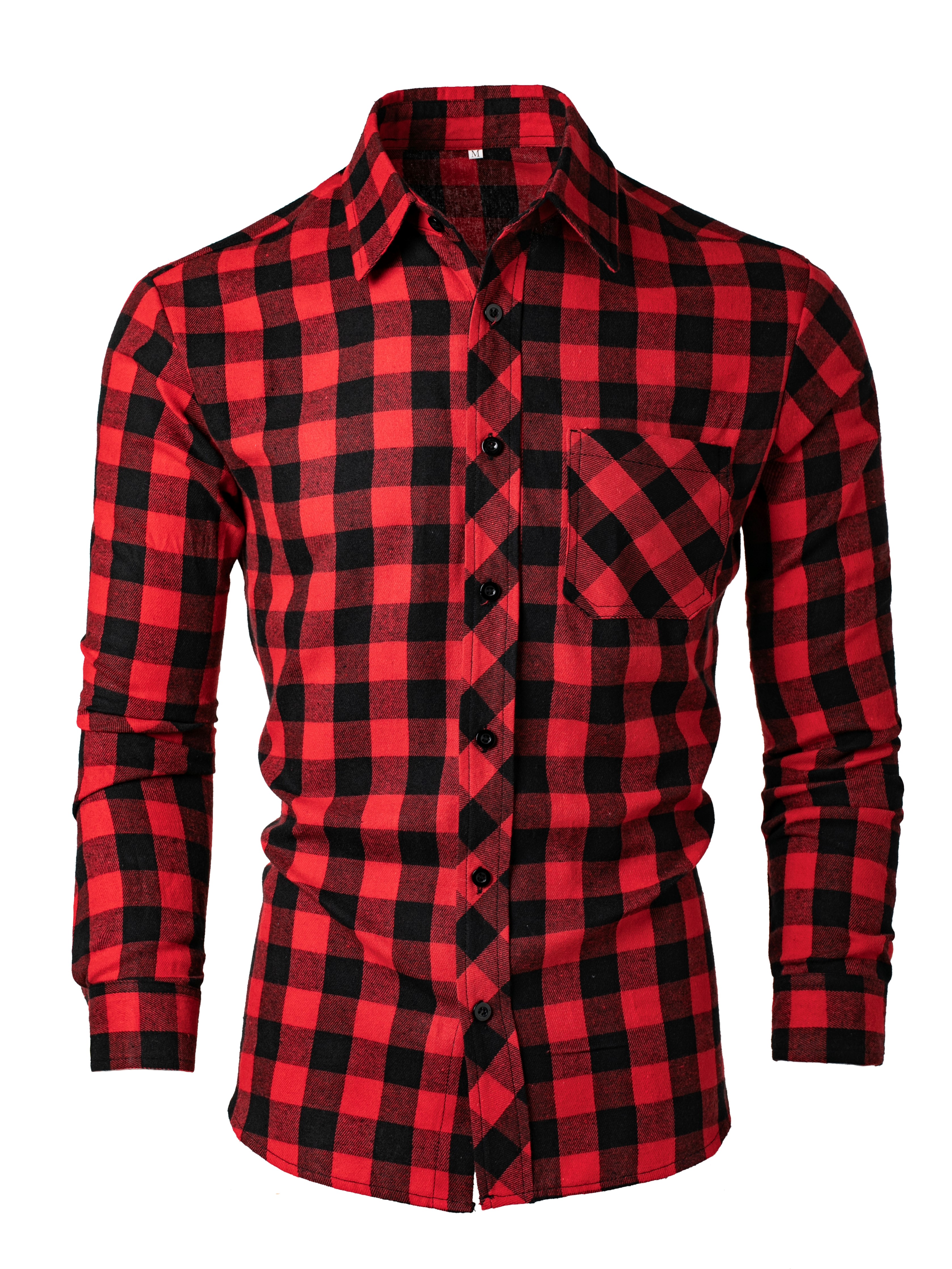 Men's Fashionable Casual Long-Sleeved Plaid Shirt, Spring and Autumn Lapel Button-Down Shirt