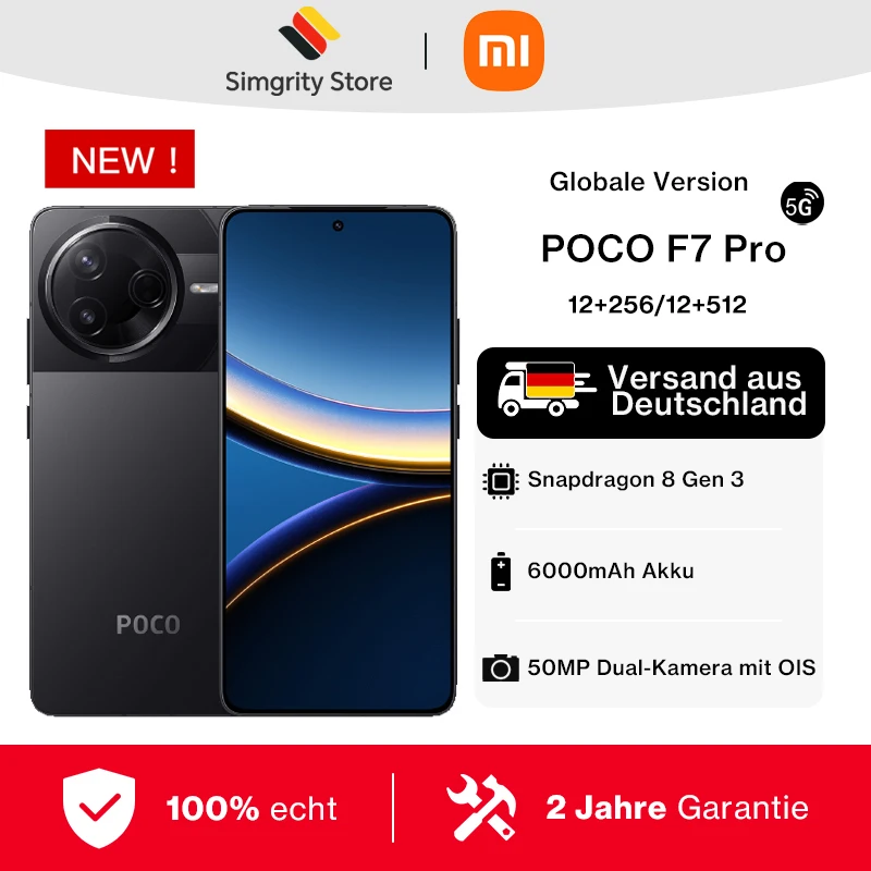 【Marke+】Globale Version POCO F7 Pro 5G Snapdragon 8 Gen 3 50 MP Hauptkamera 6,67 " WQHD+ Flow AMOLED DotDisplay 90 W HyperCharge