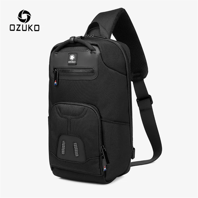 OZUKO, bolso de pecho con bolsillo para hombre, bolso de hombro impermeable para adolescentes, bolso de mensajero masculino de calidad, bolsos cruzados de viaje USB para hombre