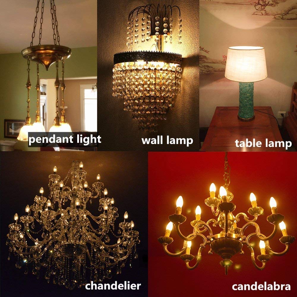 C35 4 W E12 E14 Kandelaber-LED-Glühbirnen, 40 Watt, äquivalent, dimmbar, 2700 K warmweiß, Kronleuchter, Deckenventilator, Kerzenlichtbirne