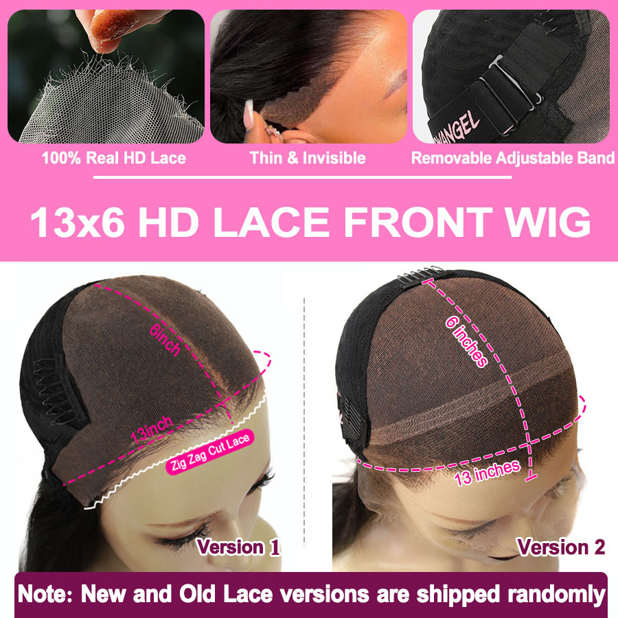 와우 엔젤 13x6 HD 레이스 프론트 가발 250% 레미 헤어 바디 웨이브 인간의 머리 가발 HD 레이스 가발 Pre Plucked Wear To Go 여성용 가발