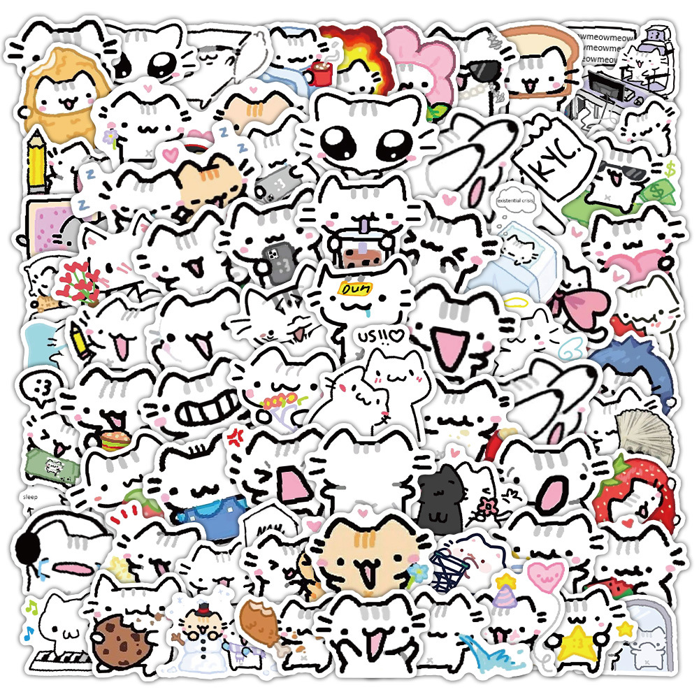72PCS Line kitten Daily Graffiti Sticker Cute Cat Cartoon Decal For Laptop Phone Guitar Cup Skateboard Waterproof Sticker