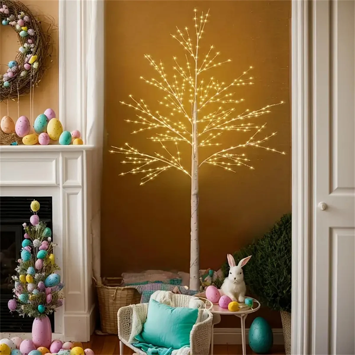 Luz LED de abedul de 1,2 M/1,5 M/1,8 M, USB, 8 modos, lámpara de pie de abedul Artificial para decoración navideña de vacaciones en el hogar