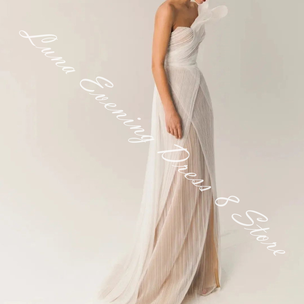 Customized  Luxury Jersey Straight One Shoulder Evening Dress Side Slit Floor Length Sleeveless Panel Train Vestidos de