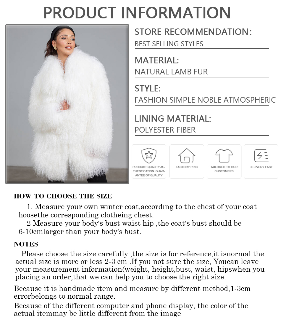 Abrigo largo de piel de oveja mongol para mujer, chaquetas cálidas de invierno, abrigos tibetanos blancos, superventas