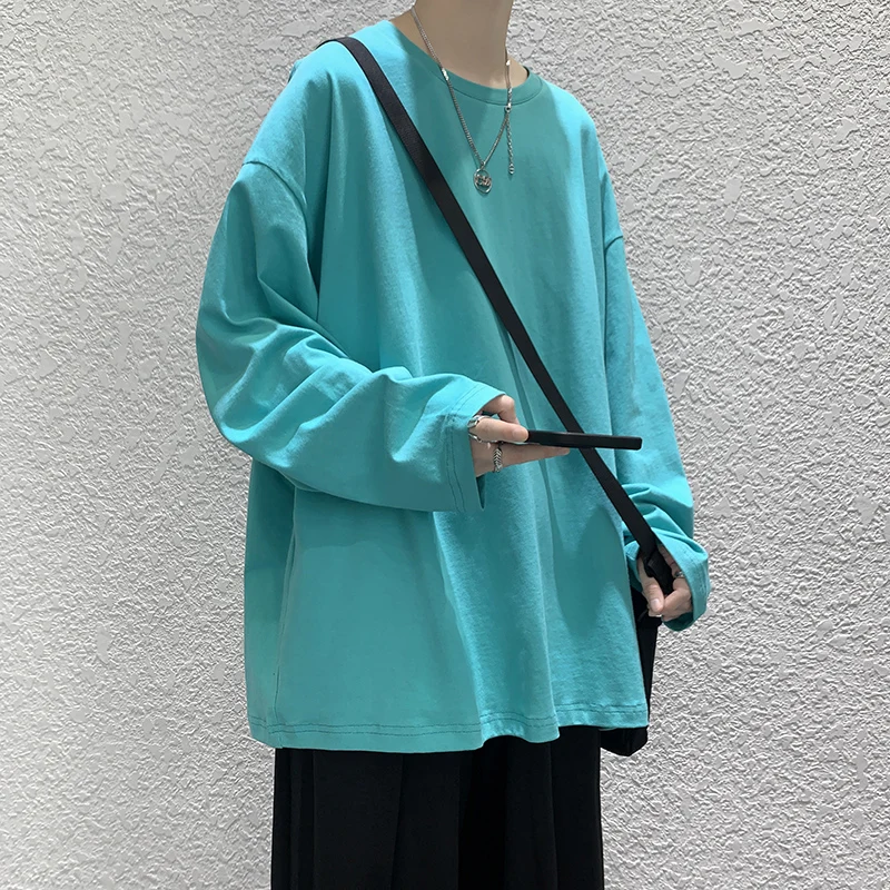 Privathinker เสื้อยืดฮิปฮอปทรงหลวมสำหรับเสื้อแขนยาวผู้ชายแฟชั่นผ้าคอตตอนหรูหราแบรนด์ท็อปส์ลำลองสีพื้นผู้ชาย