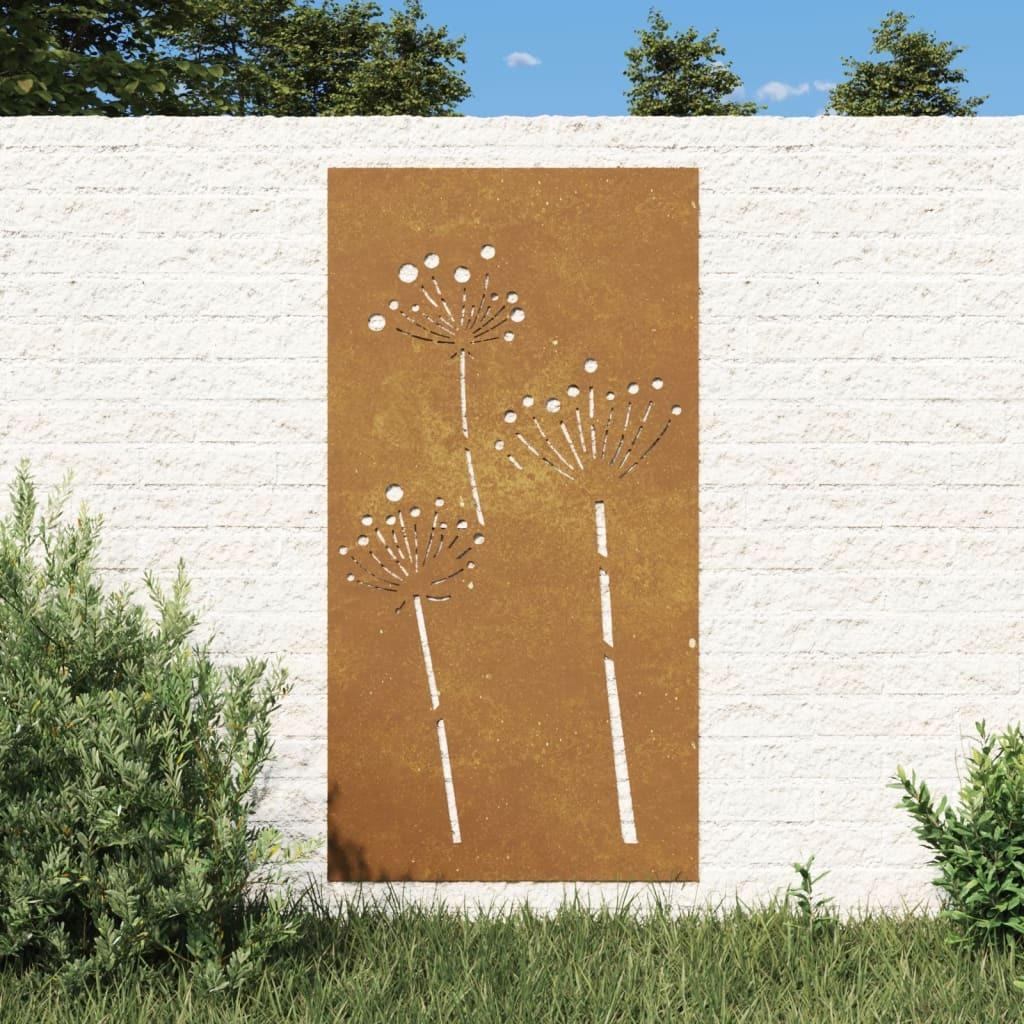 Jardin d'art mural décoratif 105x55 cm, Design floral en acier corten pour la décoration extérieure de la maison