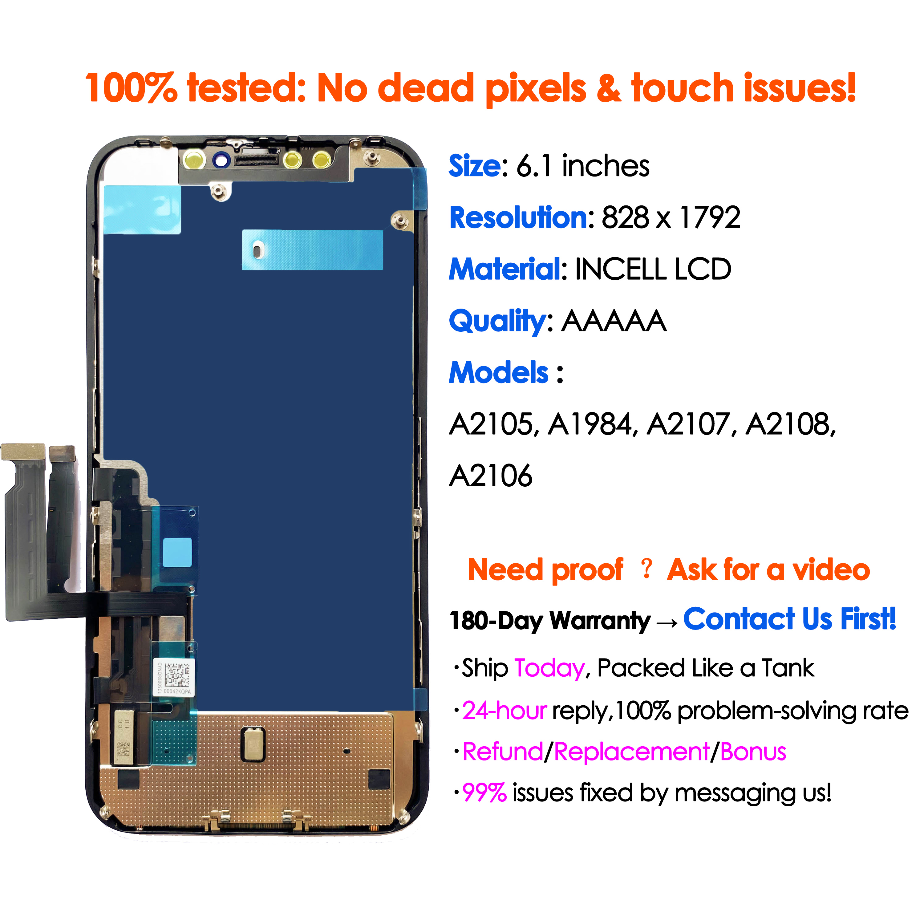 Hohe qualität AAA incell LCD Für iPhone XR Display Touchscreen Ersatz Digitizer Montage Reparatur Teile Großhandel Kit A2105