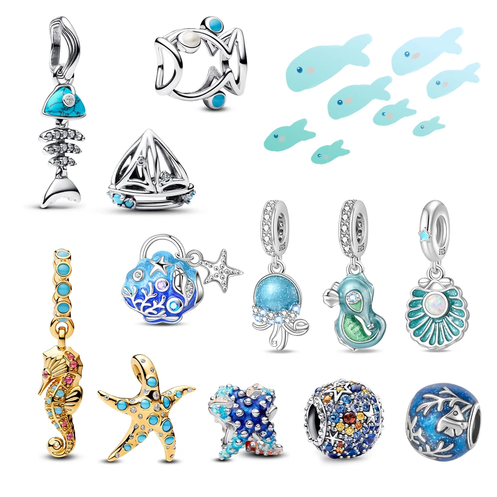 Unterwasserwelt-Anhänger aus 925er-Sterlingsilber, Ozean, Oktopus, Muschel, Seepferdchen, Seestern, passend für DIY-Armbänder, Halsketten, Boutique-Geschenk