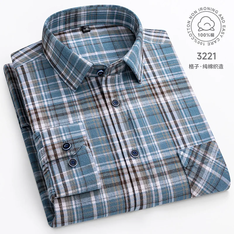 Men's 100% Pure Cotton Flannel Soft Regular-fit Long Sleeve Brushed  Shirt Single Pocket Comfortable Casual Plaid  Shirts S-8XL