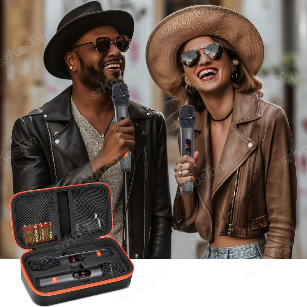 Portable Eva Wireless Microphone Storage Bag Carrying Case Compatible with JBL Wireless Two Microphone System for Trip Camping