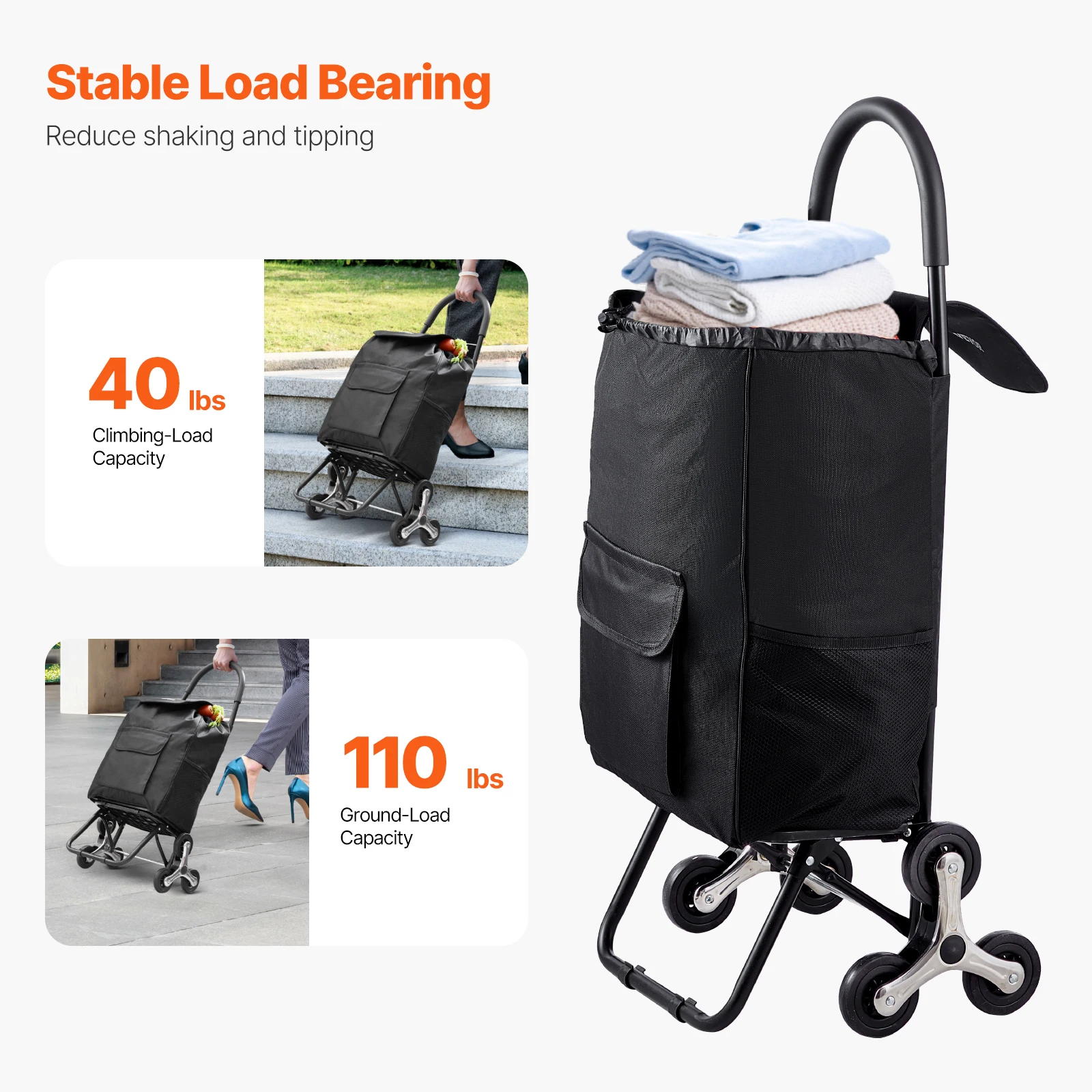 SucceBuy-carrito de compras plegable de 36L y 110 libras, carrito de compras extraíble a mano, almacenamiento portátil para el hogar, carrito de mano para escalar escaleras