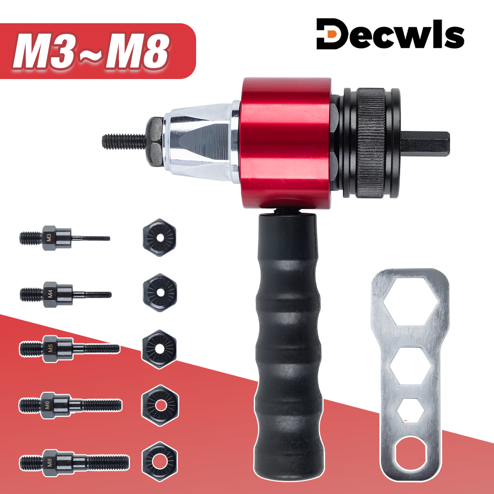 Elektrisch klinkmoerpistoolconverter, doe-het-zelf-klinkmoerklinkgereedschap voor thuis, M3 M4 M5 M6 M8-klinkgereedschap, snoerloze klinkmachine, trekklinknagelpistool, geschikt voor elektrische boormachine