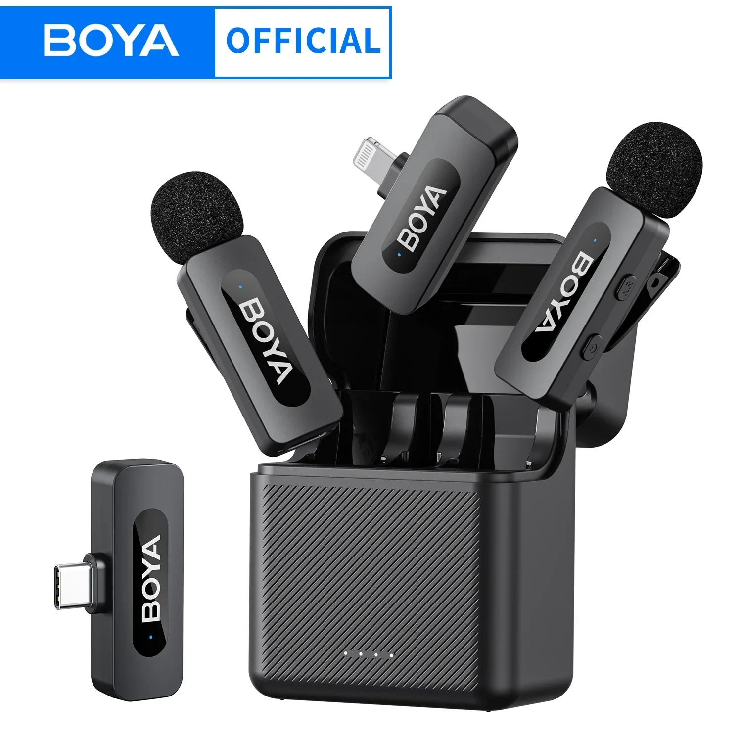 BOYA BY-V3 inalámbrico Lavalier solapa Mirophone micrófono recargable con cancelación de ruido para iPhone Android cámara transmisión en vivo Vlogging