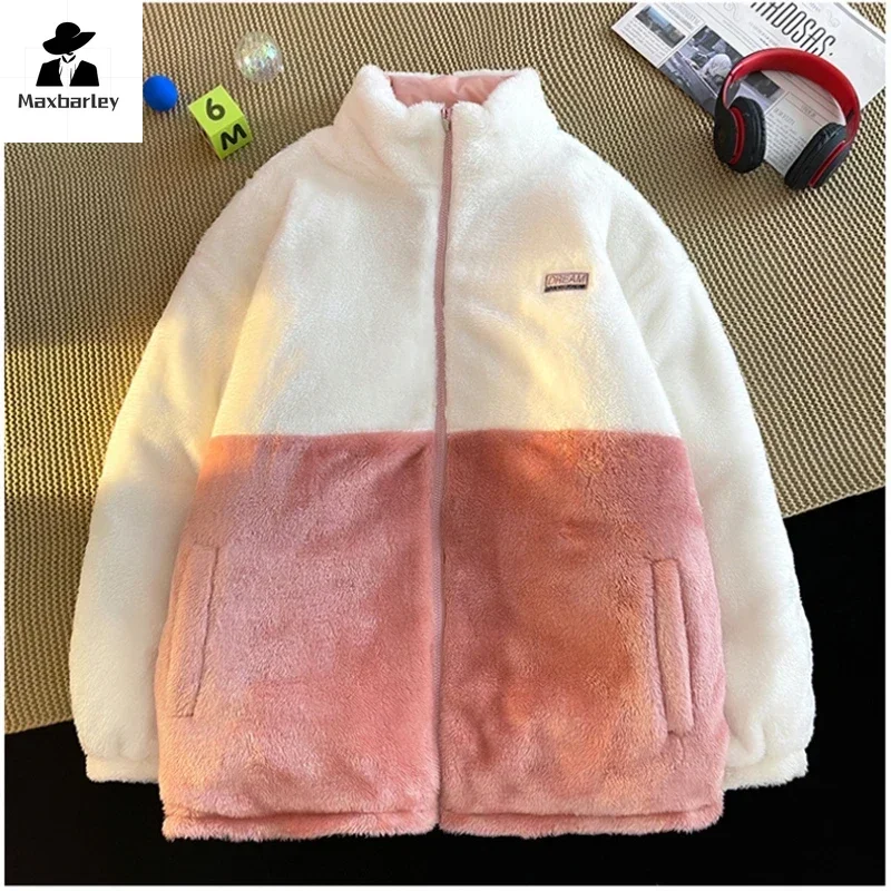 Jaqueta térmica acolchoada masculina e feminina, monocromática, frente e verso, casual, casacos grossos de lã, parka de rua, design vestível, inverno