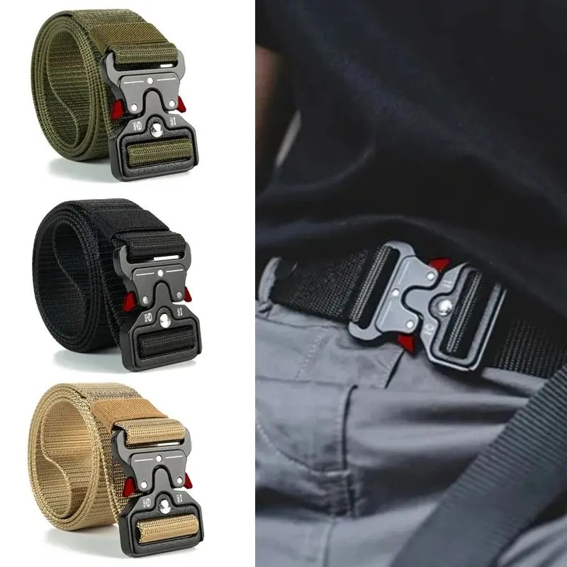 Men's Multifunctional Tactical Belt Quick Release Heavy-Duty Canvas Nylon Belt Outdoor Hunting Combat Survival Camping Hiking