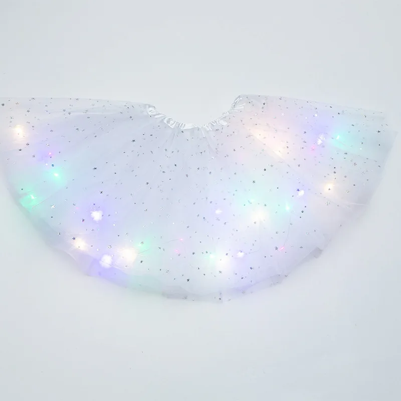 Minirock LED leuchtendes Licht Damen Tüll Sternrock Kurzer Tutu Minirock Erwachsene Fancy Ballett Dancewear Party Kostüm Ballkleid