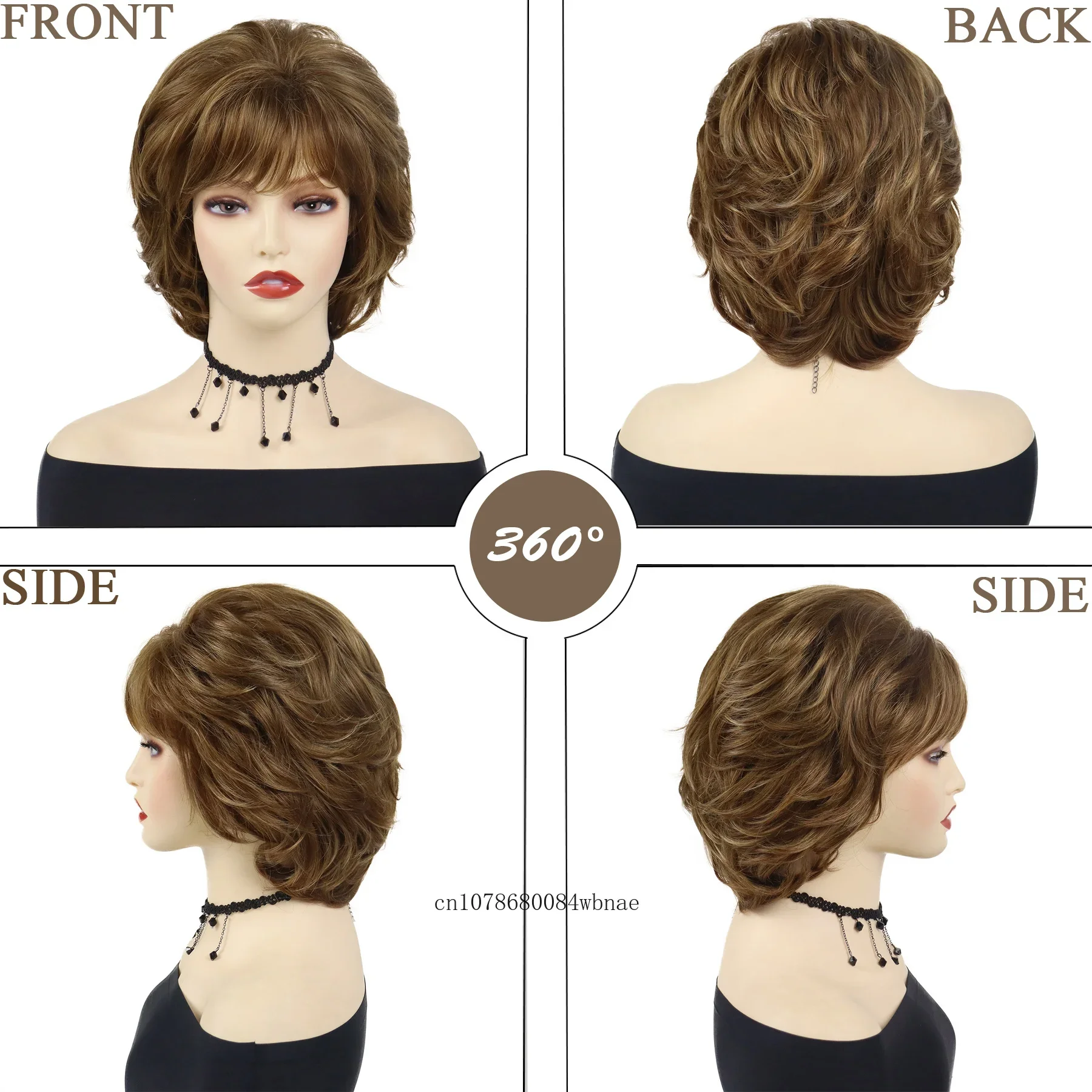 Moda feminina cabelo sintético fofo curto mix marrom encaracolado perucas com franja cachos mamãe peruca resistente ao calor traje de festa diária