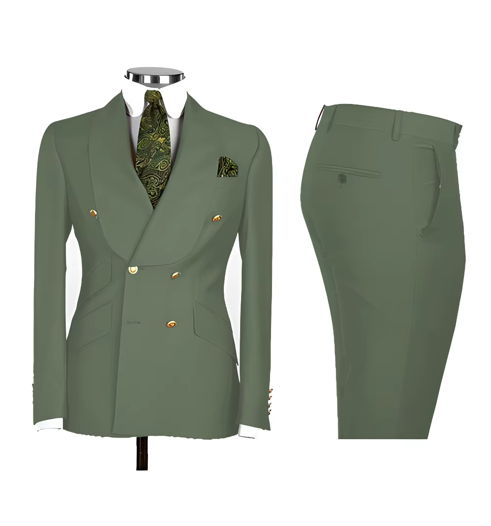 Light Blue Men's Suits Chic Double Breasted Blazer Peak Lapel Elegant Formal Set Male 2 Piece Jacket Pants Wedding Groom Tuxedos