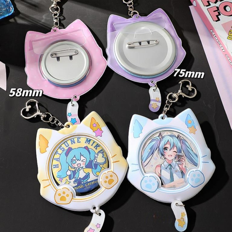 1 Set Anime Badge Holder Set -Clear Ita Bag Display with Cat Ear Tail Charms Protective Sleeves for Pins Kawaii DIY Accessory
