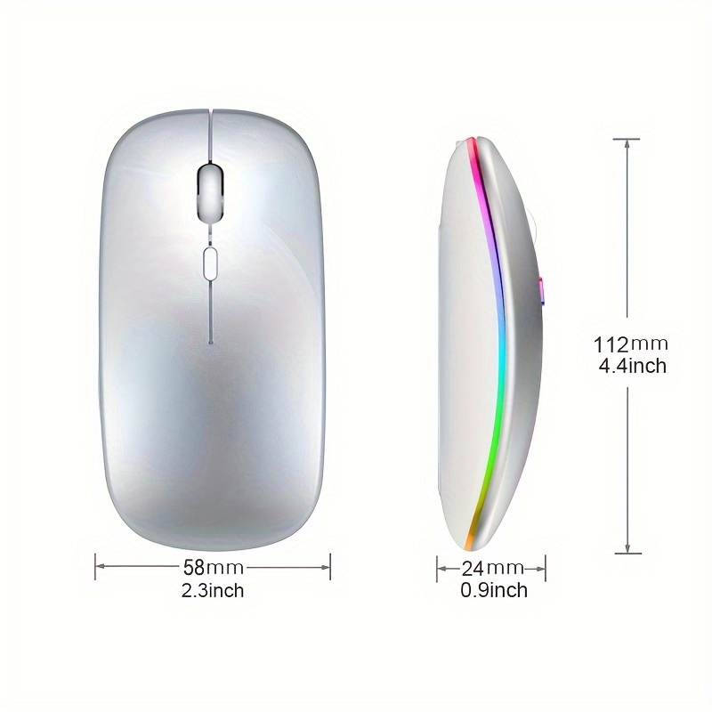 Ratón inalámbrico Bluetooth y 2,4 GHz modos duales recargable RGB ergonómico silencioso clic para PC iPad portátil teléfono móvil TV