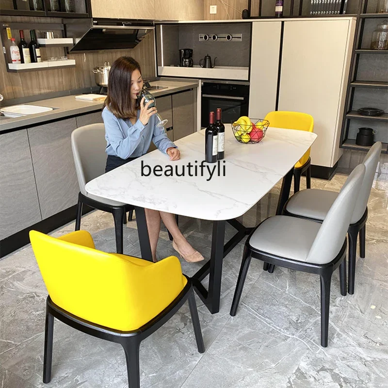 Meja Makan Piring Batu Modern Minimalis Persegi Panjang Kayu Solid Marmer Meja Makan dan Kursi Set Rumah Tangga Apartemen Kecil