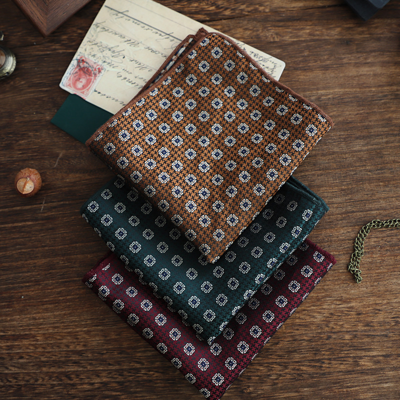 23 cm Gentleman Bruin Plaid Gestreepte Zakdoek Heren Polyester Jacquard Casual Pochet Trouwpak Accessoire Handdoek Sjaal