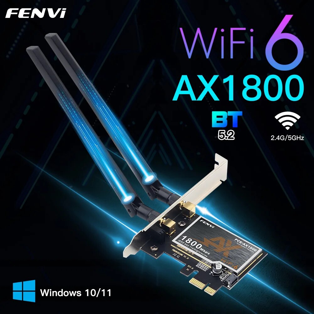 Fvi-adaptador PCIe WiFi 6 para ordenador de escritorio, tarjeta inalámbrica de 1800Mbps, AX1800, BT5.2, 802.11AX, banda Dual, 2,4G/5G, para Win10/11