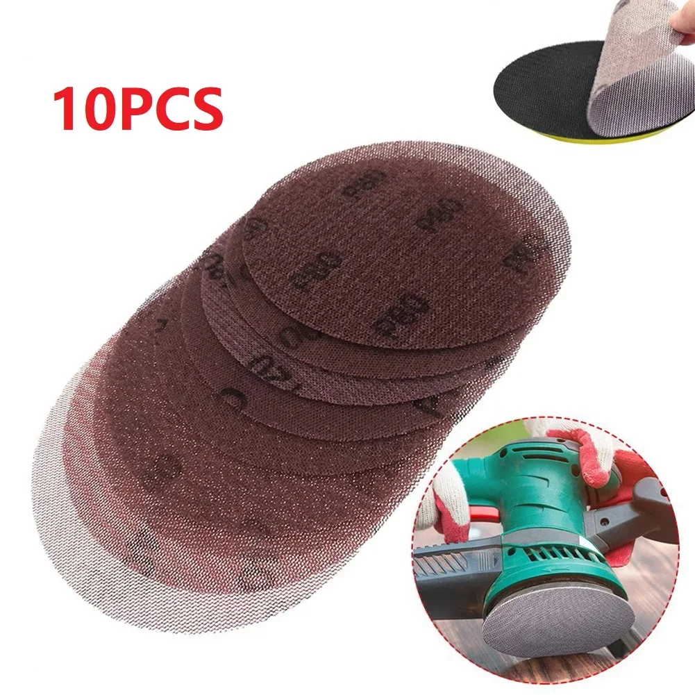 10Pcs 5 zoll 125mm Mesh Schleif Scheiben Haken & Schleife Schleif Staub Frei Disc Anti-Blocking-scharfe Schleifen Schleifpapier Für Holz Möbel