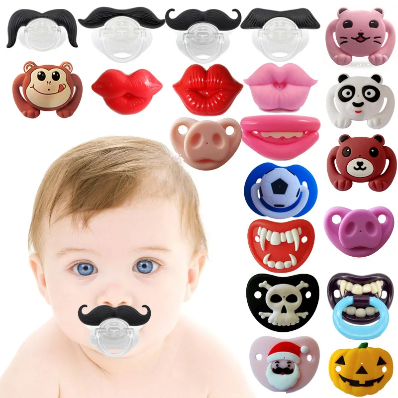 Chupete divertido de silicona para pezón y bigote, chupete para bebé, pezones de ortodoncia para niños pequeños, mordedor de labios de beso rojo, alimentación de bebé