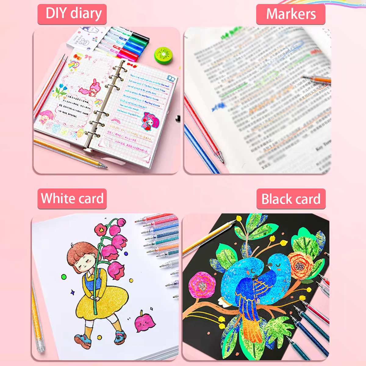 8/12/18 カラーグリッターゲルペン 1.0 ミリメートルメタリックグリッターカラーボールペン紙カードストック日記描画マーキング着色 DIY アート