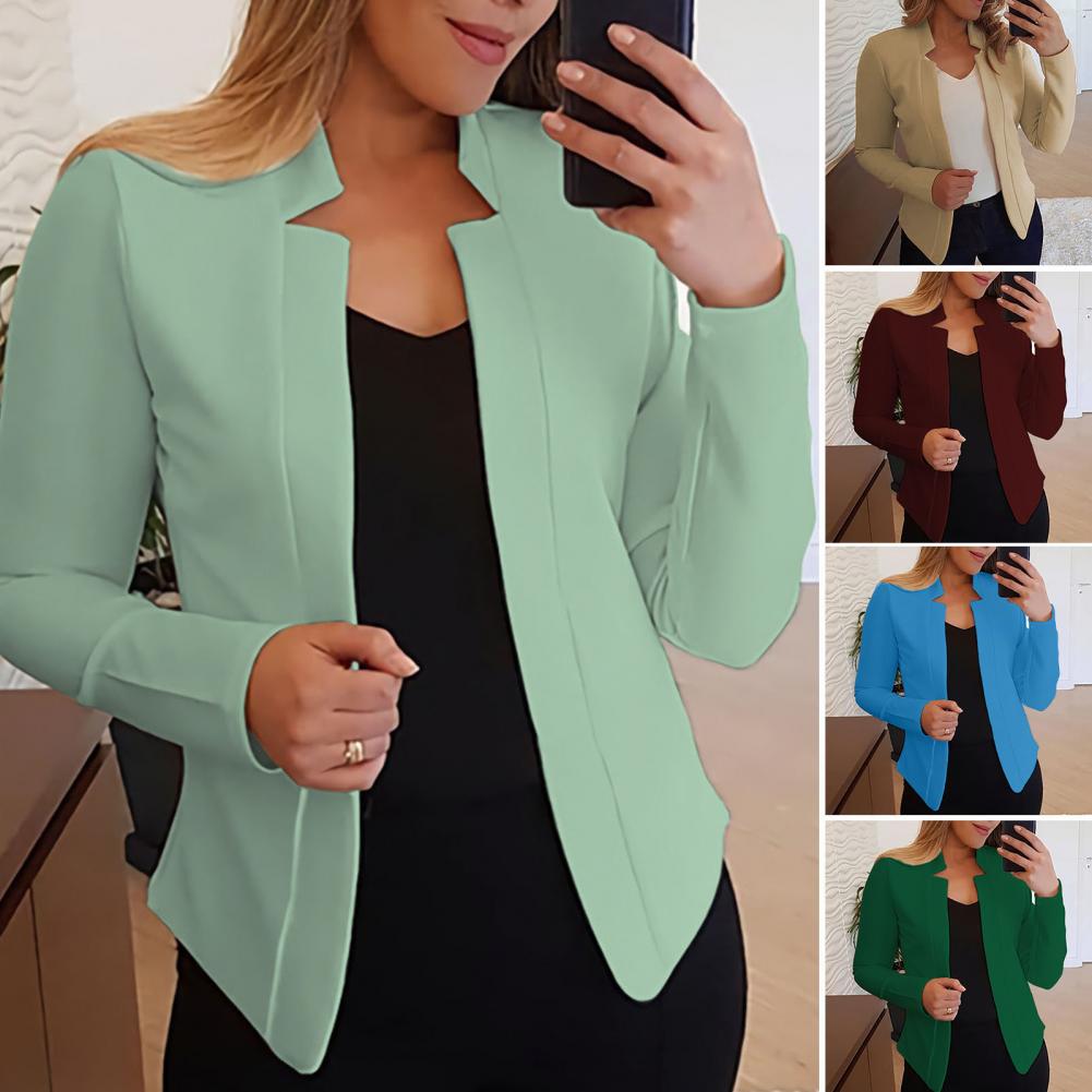 Jacket Blazer Lightweight Cardigan Blazer No Button Thick  Stylish Office Lady Notched Collar Small Suit Coat Blazer