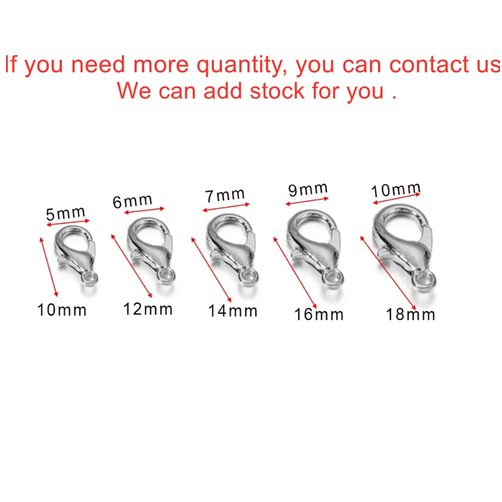 100 ชิ้น/ล็อตกุ้งก้ามกราม Clasps สําหรับสร้อยข้อมือสร้อยคอ DIY Hooks ปิดโซ่อุปกรณ์เสริมสําหรับเครื่องประดับทําผลขายส่ง