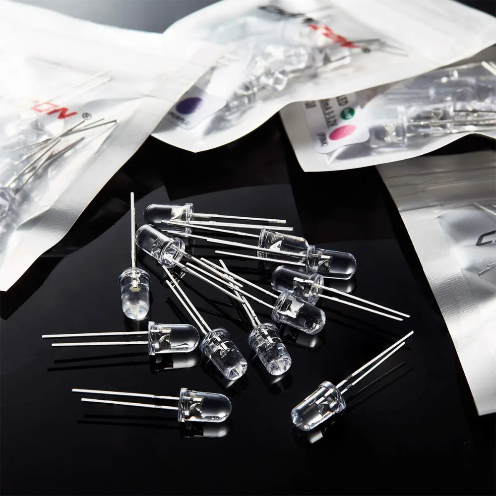 100 Viên 5Mm LED Diode Siêu Sáng Trắng Ấm Đỏ Xanh Lá Xanh Dương UV Tím Vàng Cam Hồng 2V 3V 20mA F5 Phát Ra Assortment Set