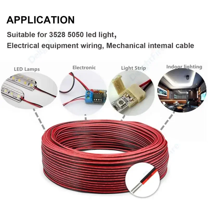 12V 레드 블랙 연결 와이어 2 핀 자동차 플랫 케이블 LED 연장 와이어 초인종 LED 리본 램프 테이프 조명 스피커