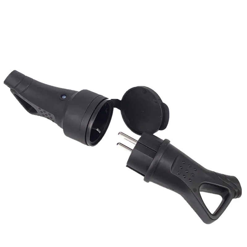 EU Rubber Waterproof Socket Plug Electrial Grounded European Connector With Cover IP54 For DIY Power Cable Cord 16A 250V