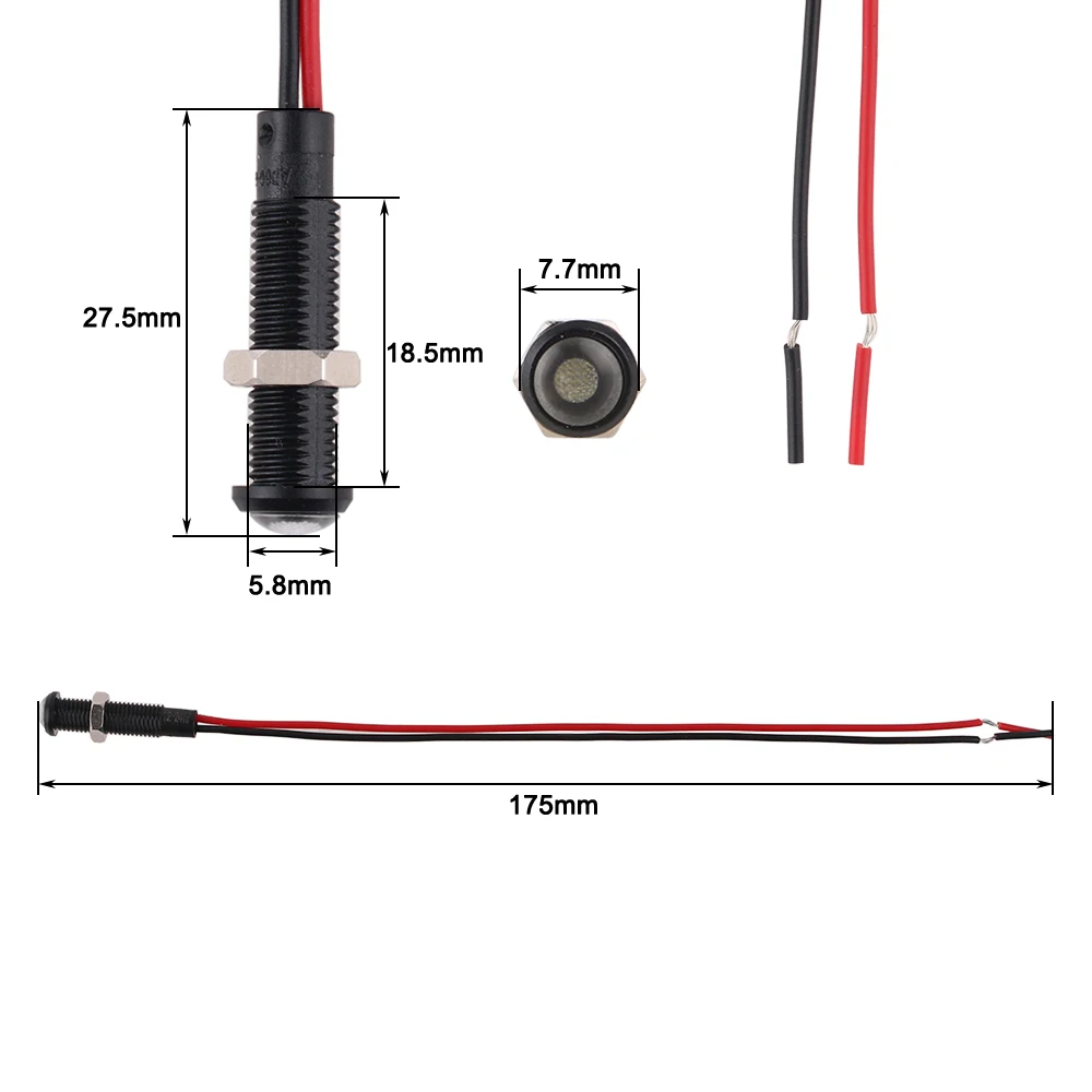 1pc 6mm Oxidized Black Plastic Indicator Light Mini Warning LED Pilot Signal Lamp 6V12V 24V 220V with Wire Red Yellow Blue Green