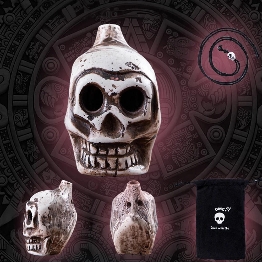 Azteken-Schädelpfeife, gruselige laute menschliche Schrei-Kriegs-Todespfeife, hoch Dezibel klingende aztekenpfeife als Halloween-Geschenk