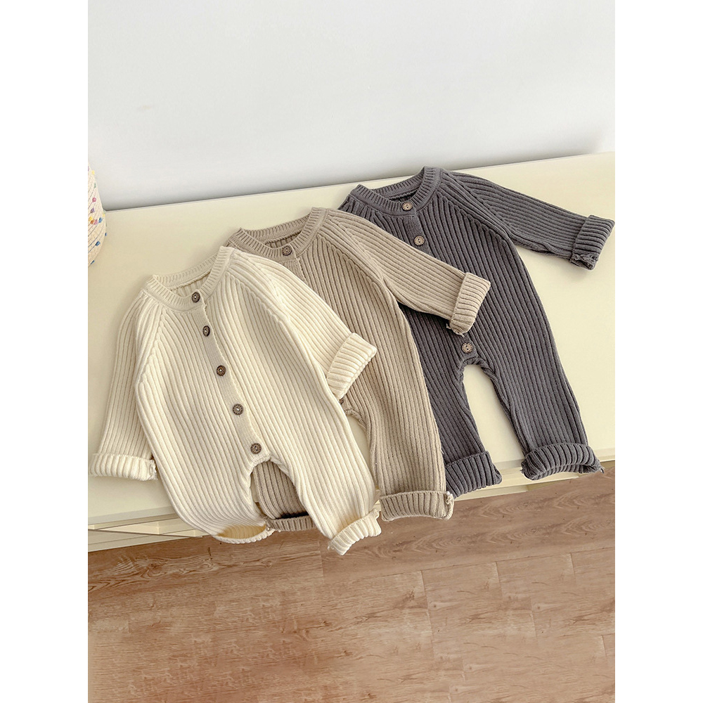 Personalizado sólido tricô algodão manga comprida macacão, roupa de criança, bebês meninos e meninas, macacão recém-nascido, primavera e outono