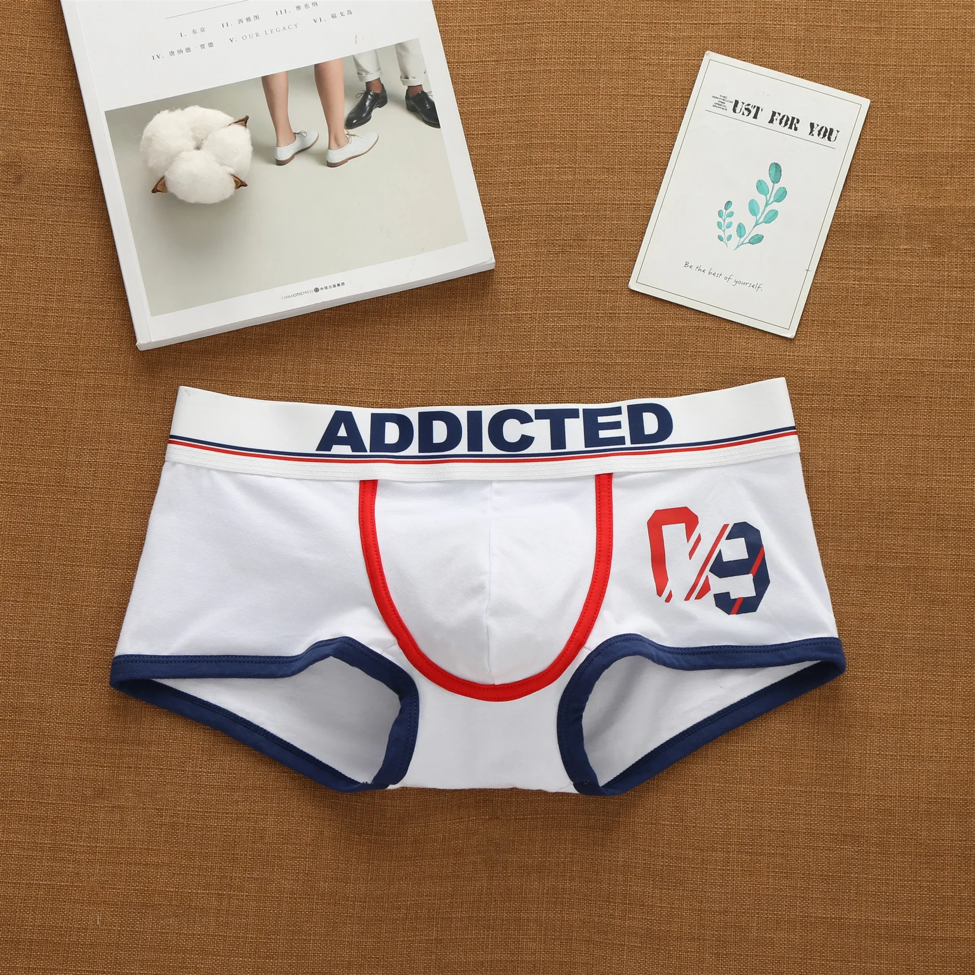 Carta coreana masculina puro algodão cintura baixa roupa interior estilo elástico moda na moda calças de canto plano