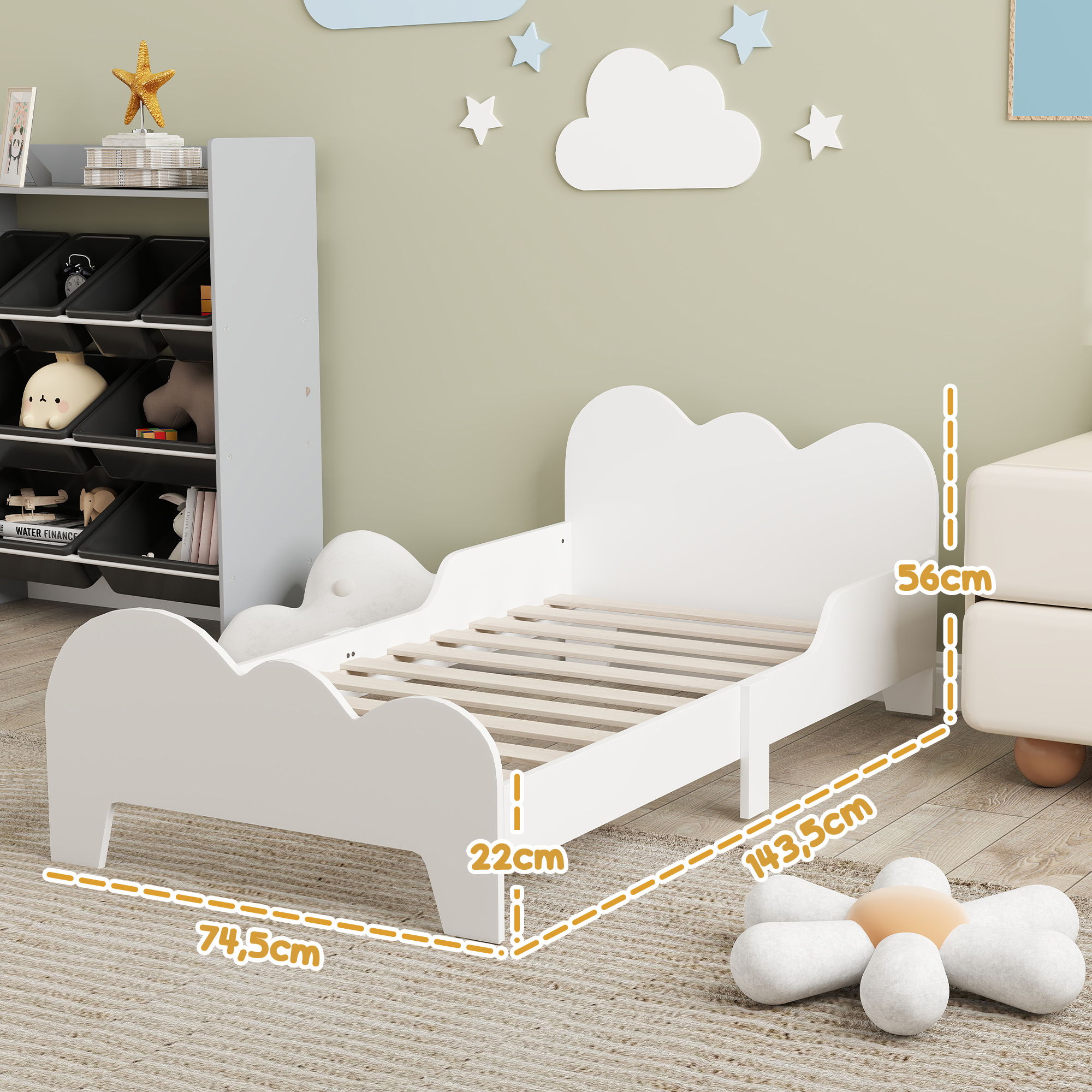 AIYAPLAY Cama para Niños de +3 Años 140x70 cm con Barandilla Carga 80 kg Blanco