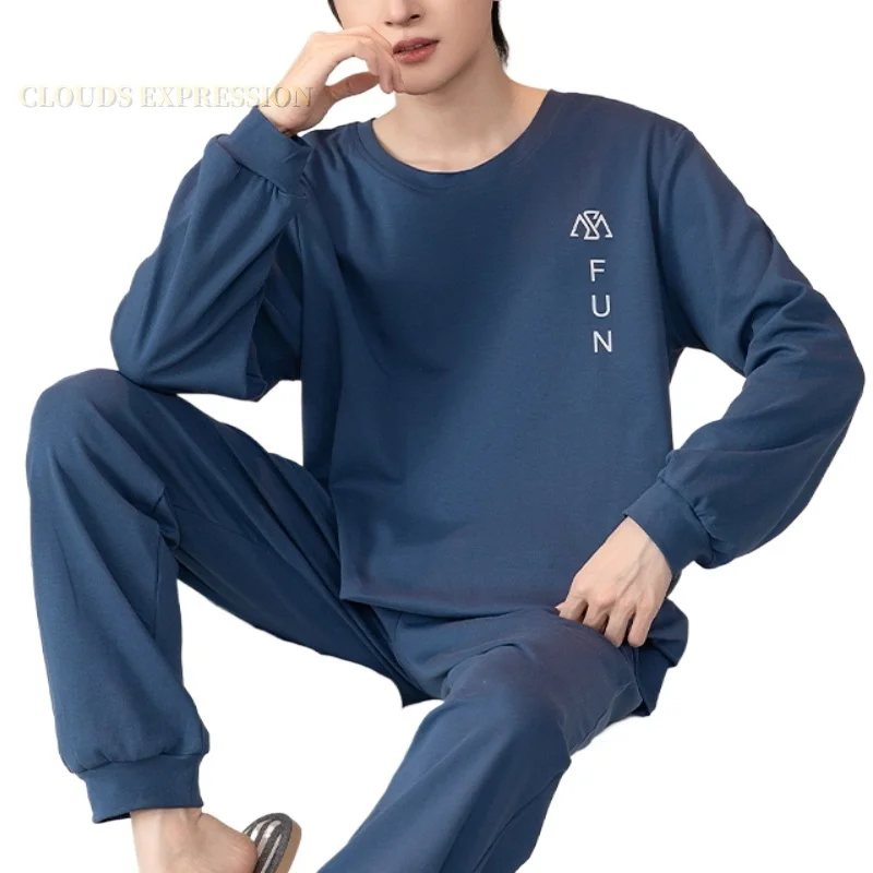 Frühling Herbst Sportliche Gestrickte Lange Ärmeln männer Pyjamas Sets Männlichen Pyjama Set Brief Pyjama Für Männer Nachtwäsche Anzug homewear 3XL