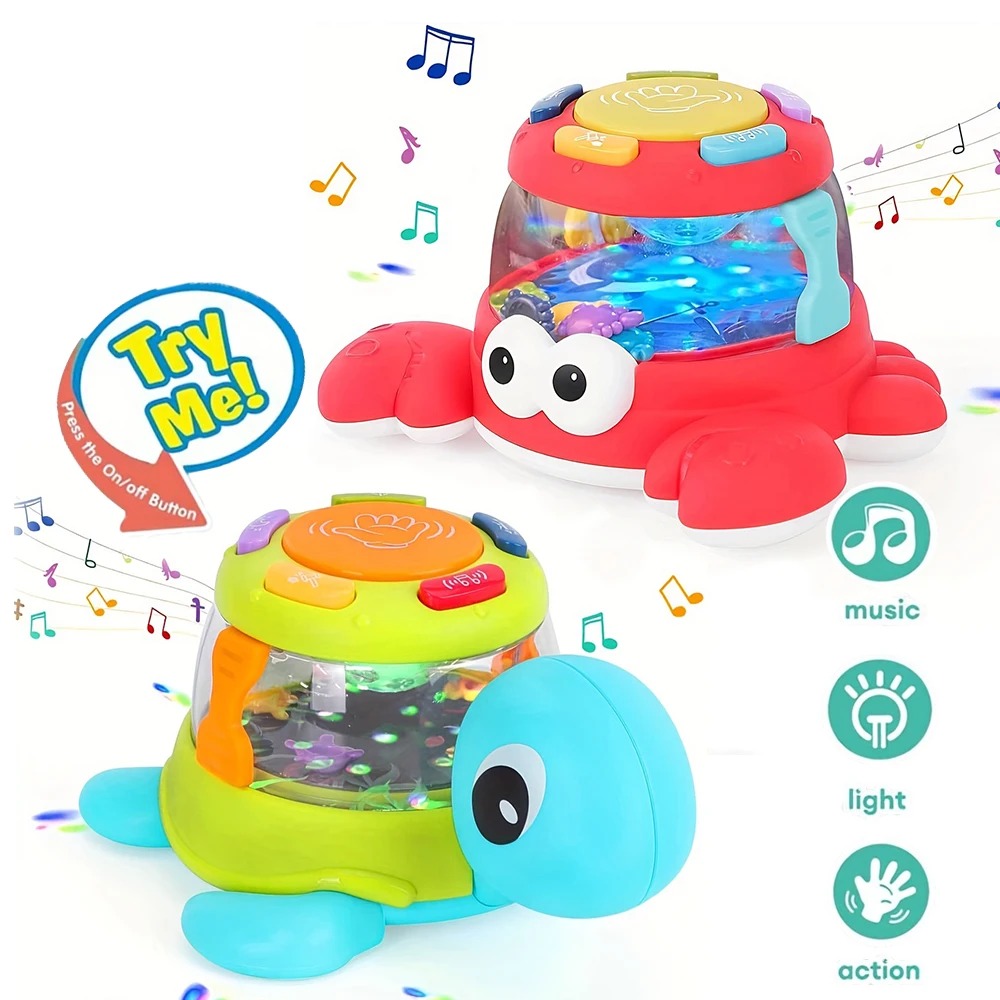 Giocattolo musicale per bambini con tartaruga e granchio, tamburo musicale per l'apprendimento precoce, migliora le abilità motorie fini, interazione genitore-figlio, regalo di compleanno