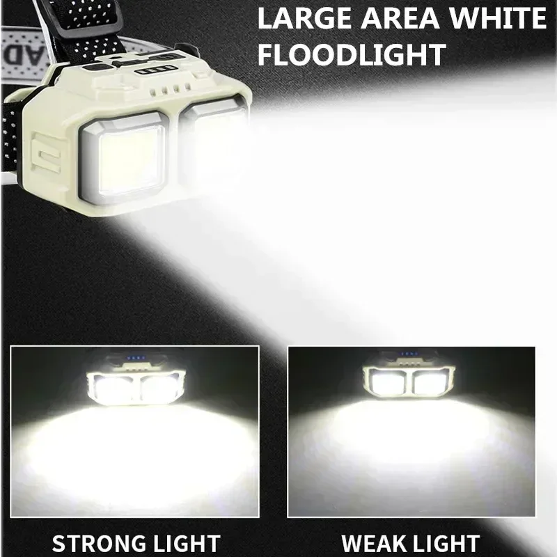 Potente linterna frontal LED de inducción, 4 modos de iluminación, linterna frontal de carga tipo C, impermeable para exteriores, para acampar y pescar