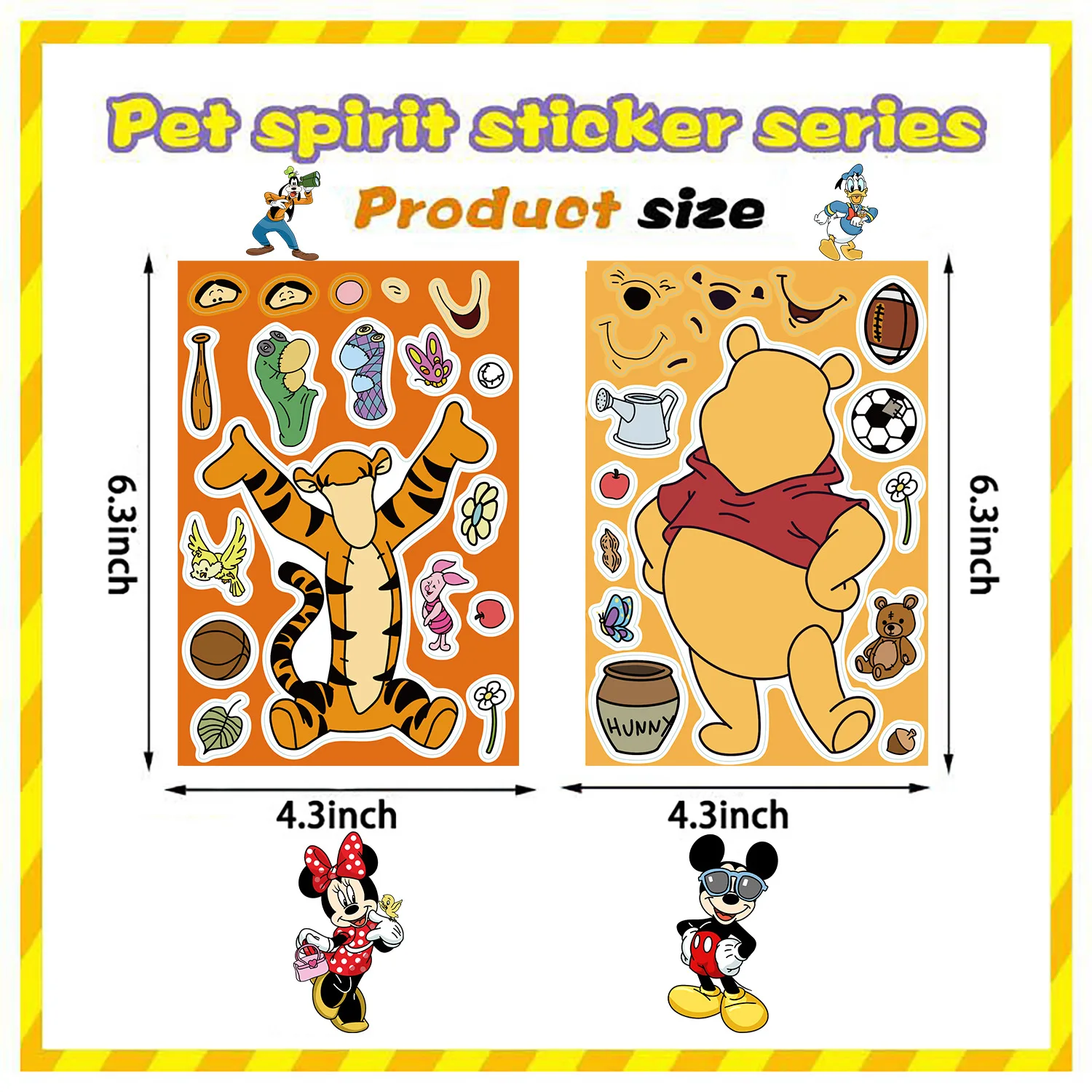 8 hojas de pegatinas de rompecabezas de Disney Make A Face, Mickey, Minnie, Pato Donald, juguetes de rompecabezas para niños, juego divertido, regalo de fiesta
