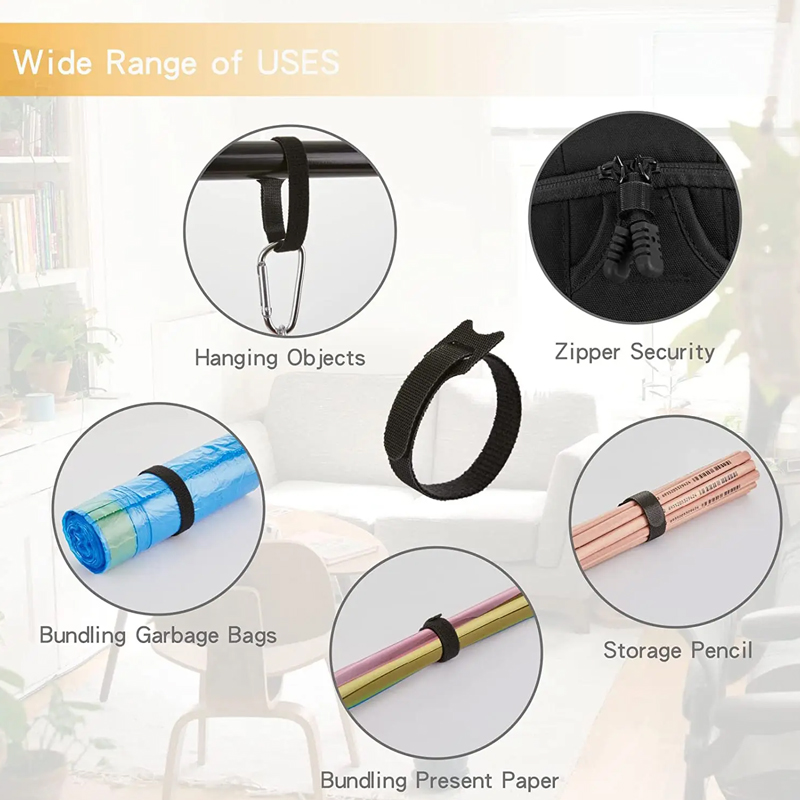100 bridas para cables, correa con hebilla en T, correa de anillo de nailon, Cable de datos negro de espalda a espalda, bridas autoadhesivas para gestión de cables