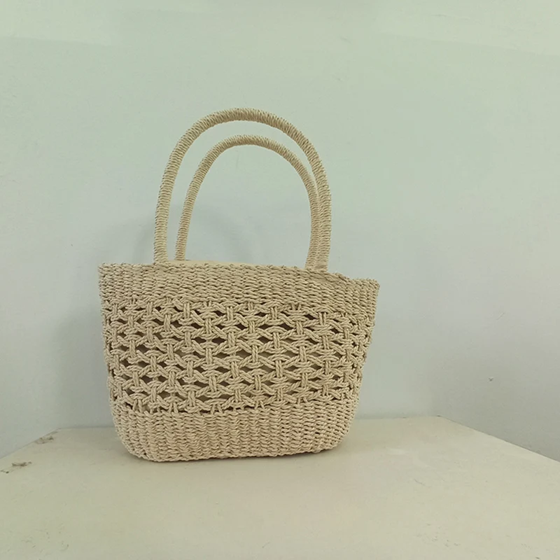 ผู้หญิงฟางกระเป๋าถือขนาดใหญ่ฤดูร้อน Beach Tote ทอรอบด้านล่างกระเป๋าถือไหล่กระเป๋า Vocation กระเป๋าถือ K5DA