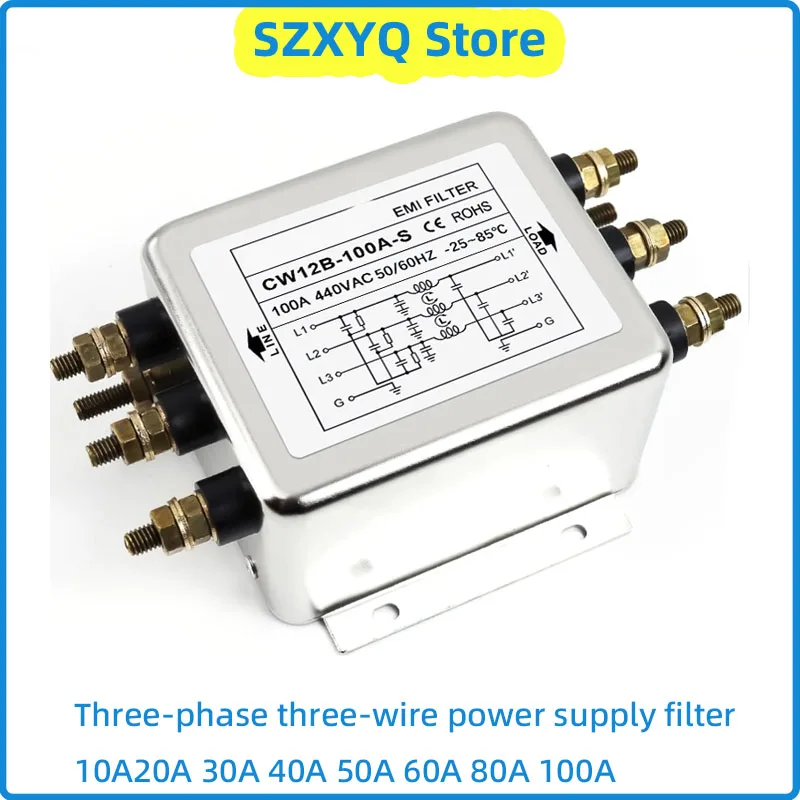 Filtro EMI tipo barrena CW12B-10/20/30/40/50/60/80/100A-S 3 fases 3 cables fuente de alimentación de CA filtro purificador de energía antiinterferencias