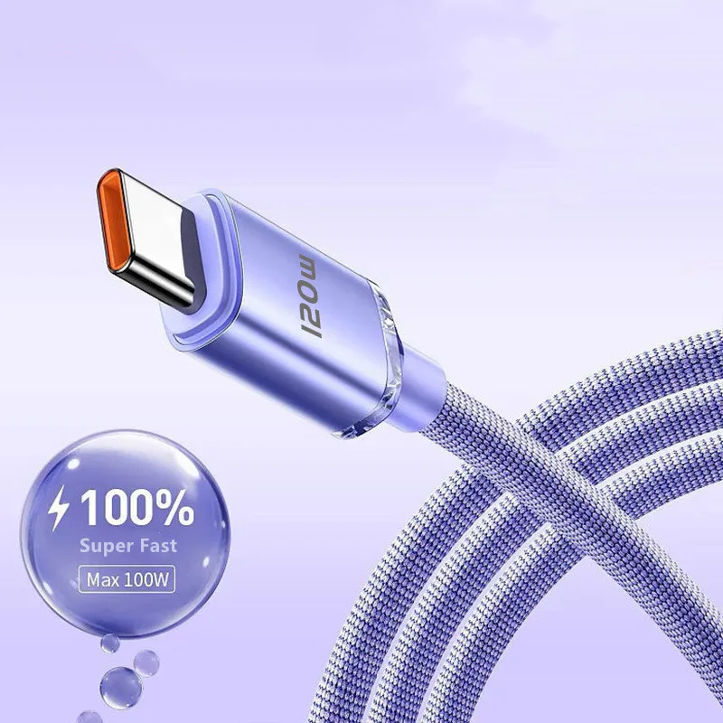120W USB C สายชาร์จเร็ว 0.25M/1M/1.5M/2M Quick Charge 6A Super Fast Charger สำหรับซัมซุง เสี่ยวมี่ หัวเว่ยประเภท C