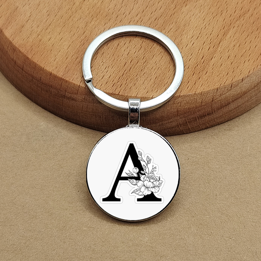 Gantungan Kunci kaca bulat dengan desain huruf bahasa Inggris yang dipersonalisasi